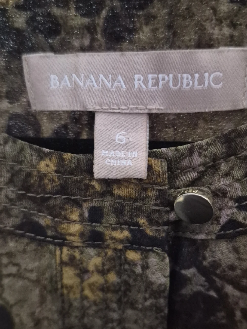 Banana Republic Olive & Black Printed Blouse with Tan Accents - Picture 5 of 7